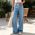 thumbnail image 6 of Dzrciro Denim Pants for Women, Drawstring High Waist Straight Leg Jeans with Side Pockets, Casual Daily Office Working Long Pants S-2XL, 6 of 8