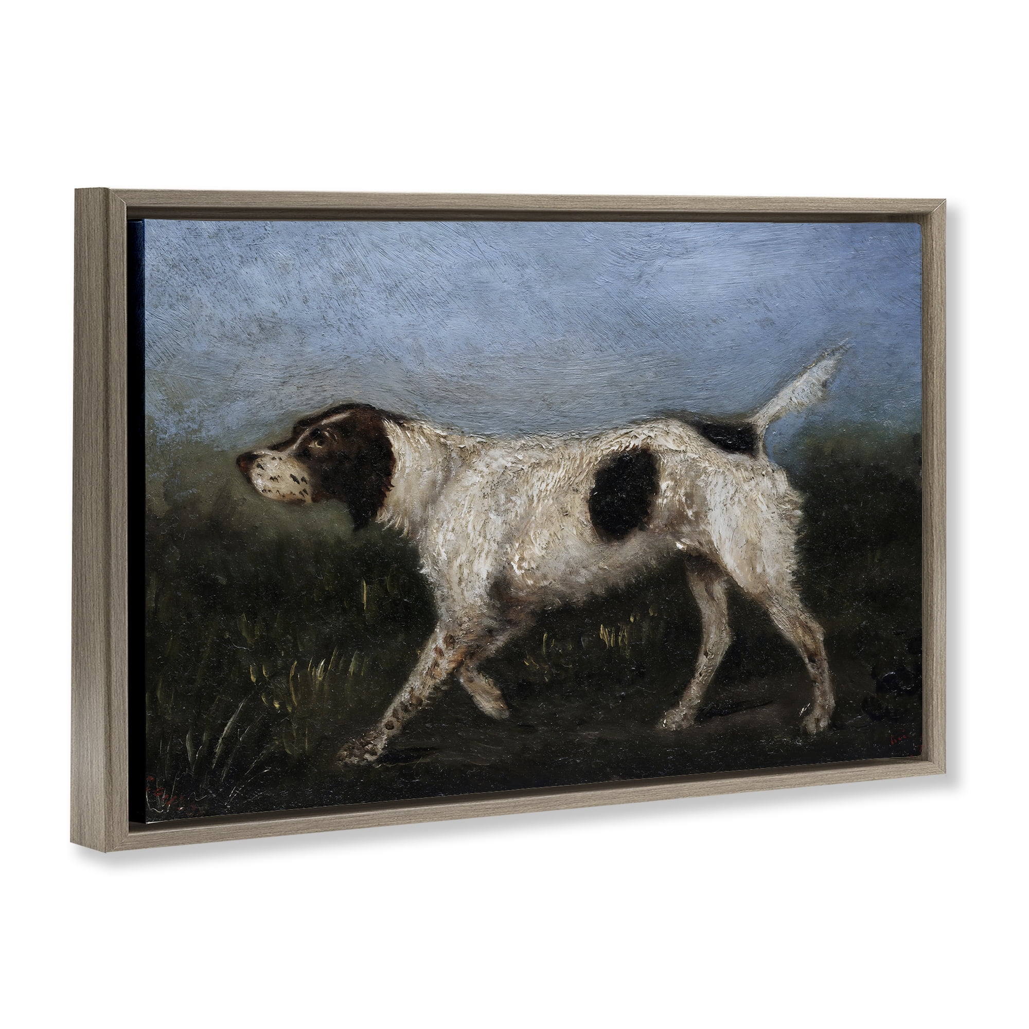 Stupell Industries Alert Hunting Dog in Field Brown Framed Floater Canvas Wall Art, design by Arlington Prints