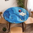 thumbnail image 5 of Blue Marble Elastic Fitted Round Table Cover Abstract Modern Art Waterproof Outdoor Tablecloth for Holiday Party, Picnic, Patio & Dining Fits Tables Up to 36"-44", 5 of 8