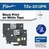 Brother P-touch Tze Standard Adhesive Laminated Labeling Tapes, 1/2"w, Black on White, 2/Pack