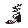 thumbnail image 1 of BLISSFUL STEP Lace Up Contrasting Colors Open Toe Block Heel Sandals for Women Black (Size 7), 1 of 6