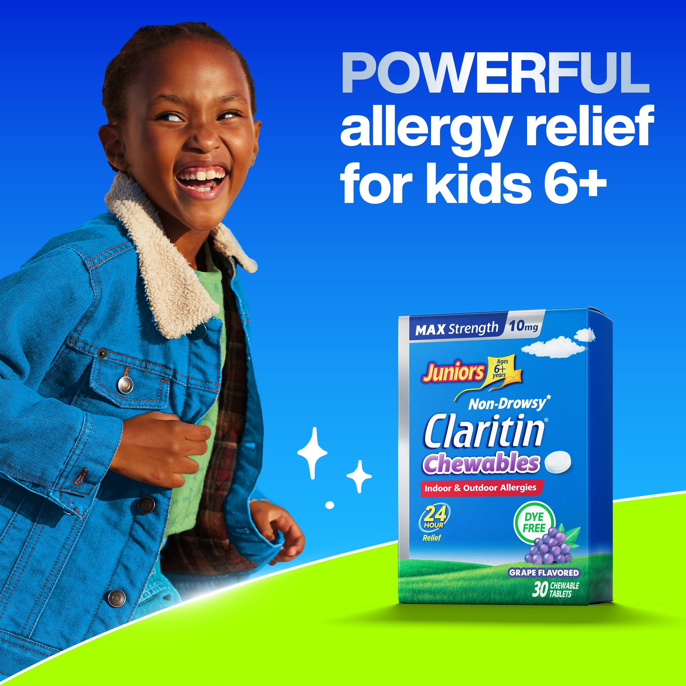 CLARITIN Juniors Max Strength 24hr. Chewable 10mg. Grape 30ct