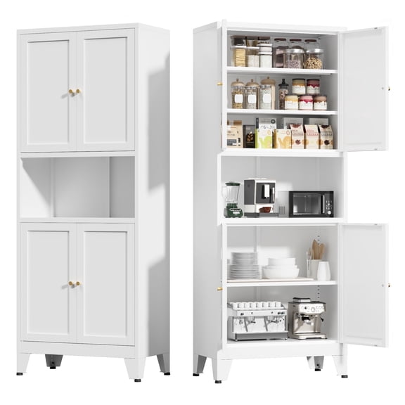 Elegant 69" Tall Modern Kitchen Pantry,Metal Storage Cabinet with Adjustable Shelves,Pantry Storage Cabinet for Kitchen,Dining Room,Living Room,White