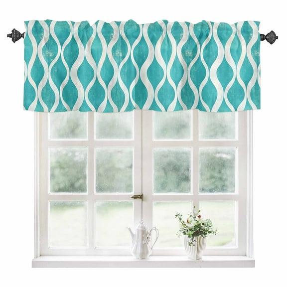 Teal Wave Kitchen Valances for Windows 60x18 Inch Kitchen Curtains Valances Rod Pocket Modern Abstract Art Farmhouse Bathroom Window Valances for Window Treatment Decor