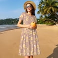 thumbnail image 4 of Honeii Bee Gnome Print Women’s Short Sleeve Dress, Comfortable Casual Dress, Soft Polyester Spandex Blend, Stylish Everyday Wear for Summer, Perfect for Travel and Vacation, 4 of 6