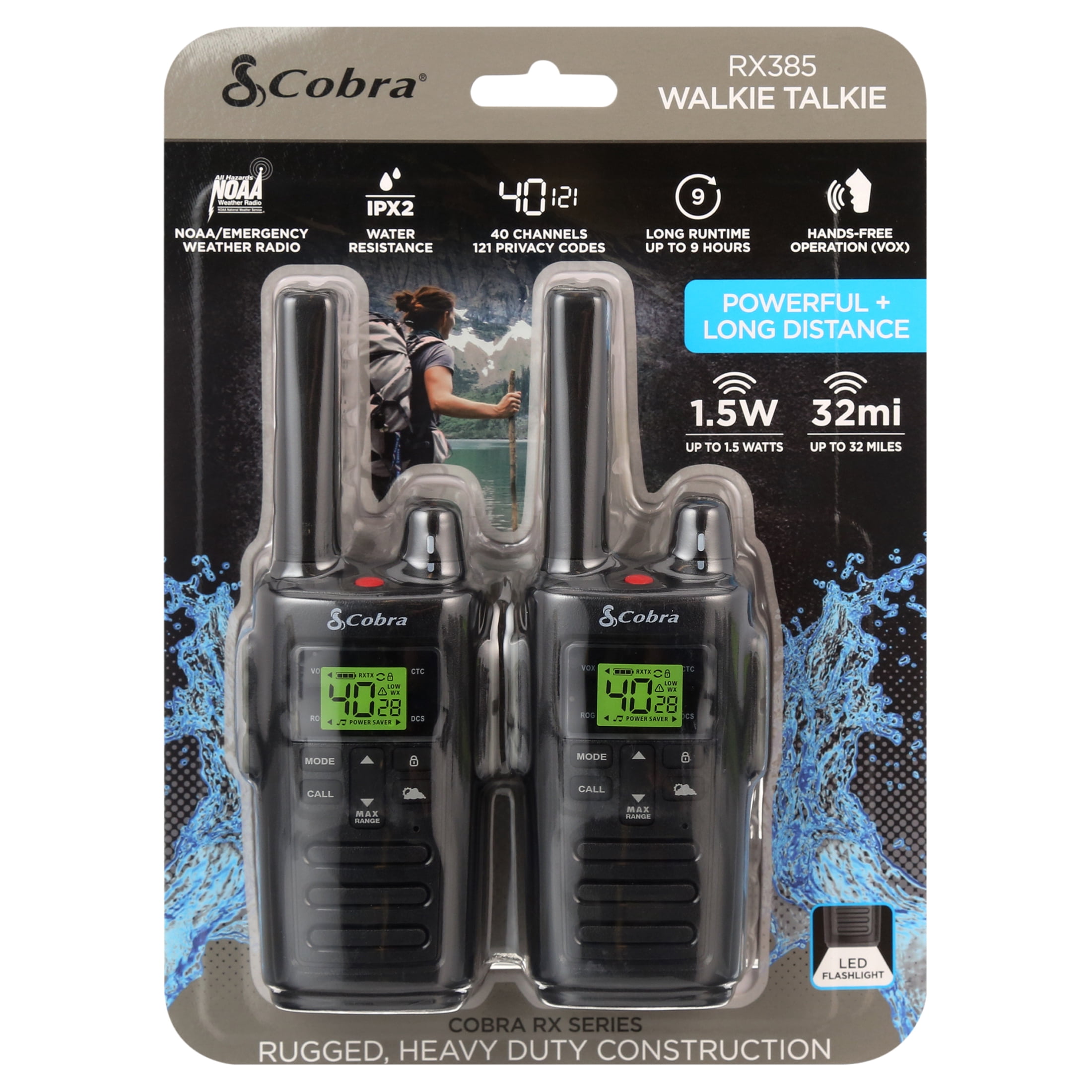Cobra RX385 Two-Way Radios (Pair) Rugged and Water Resistant
