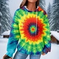 thumbnail image 2 of JTZGDY Tie Dye Hoodie Tops for Women Lightweight Casual Fall Long Sleeve Drawstring Hooded Pullover Sweatshirts Loose Oversized Athletic Y2K Bleached T-Shirts with Pockets Yellow#03 XXL, 2 of 6