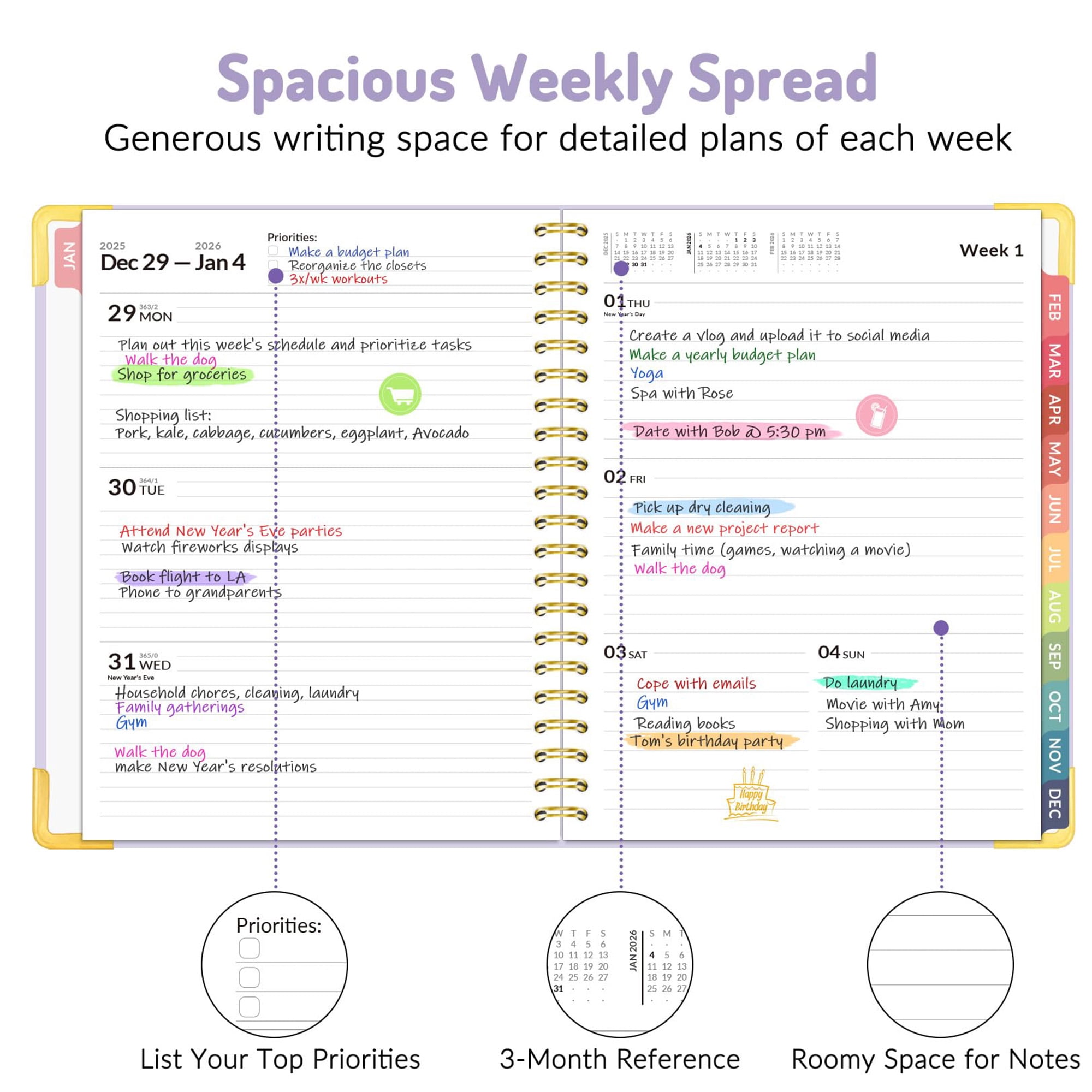 2026 Planner Hardcover, Weekly Monthly Calendar Organizer January to December, 8.5 X 11 A4 Agenda Book with Tabs, Inner Pocket for Notes, Office College Home Use, Purple