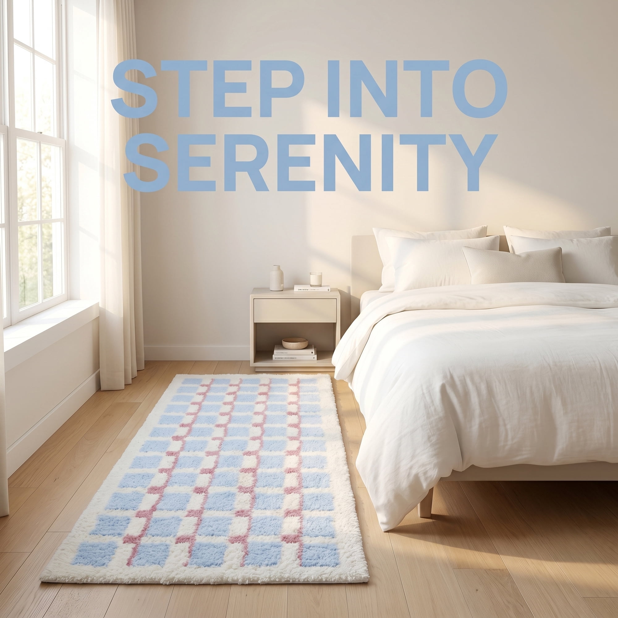 Unique Bargains Geometric Runner Rug Shaggy Bedside Non-Slip Hallway Carpet Light Blue
