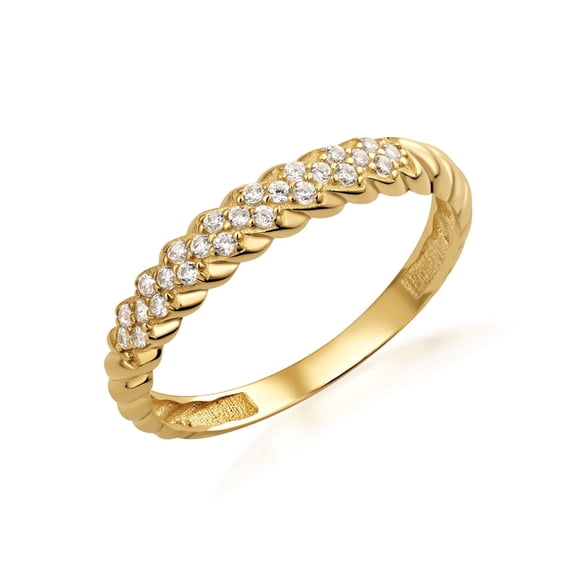 10K Solid Gold Twisted Pave Band/ Ring- Size 4