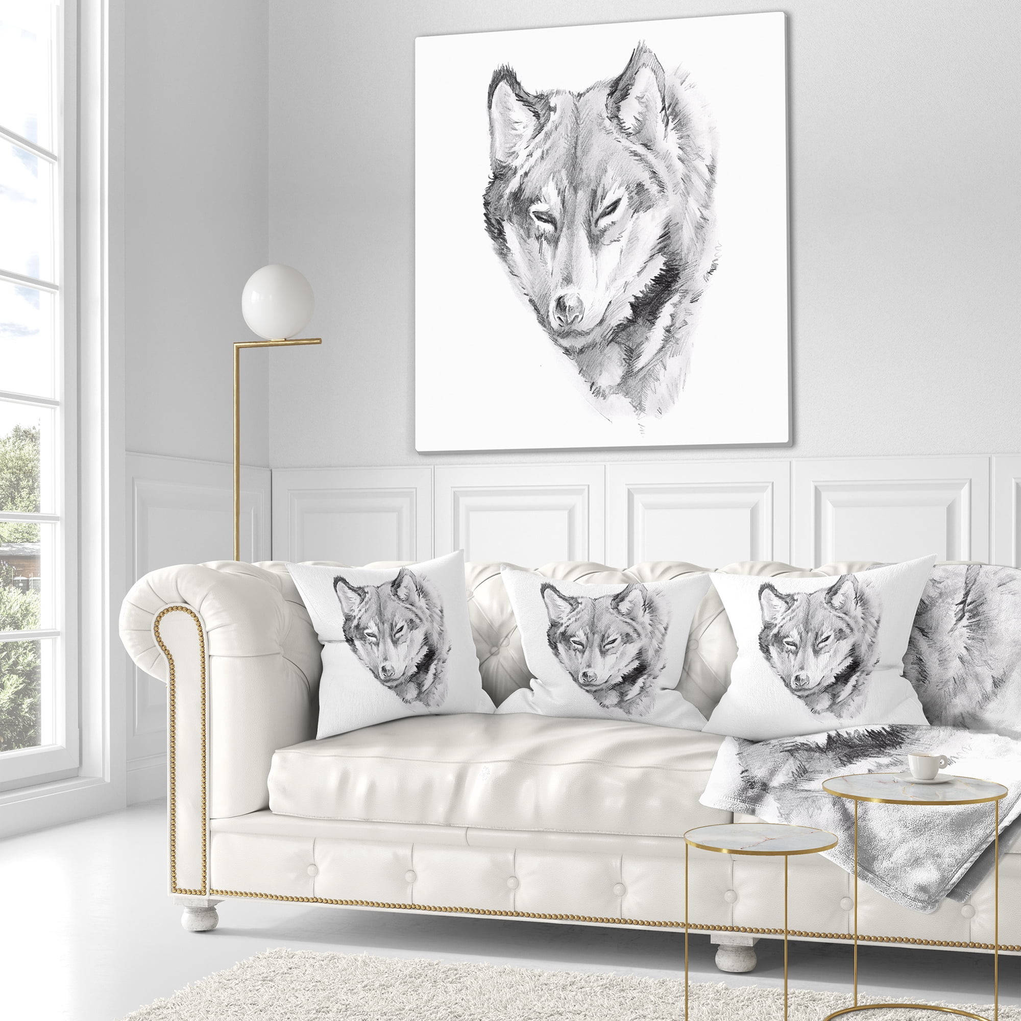 Designart Wolf Tattoo Art - Animal Throw Pillow - 18x18