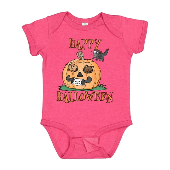 Inktastic Happy Halloween Kittens in a Pumpkin Boys or Girls Baby Bodysuit
