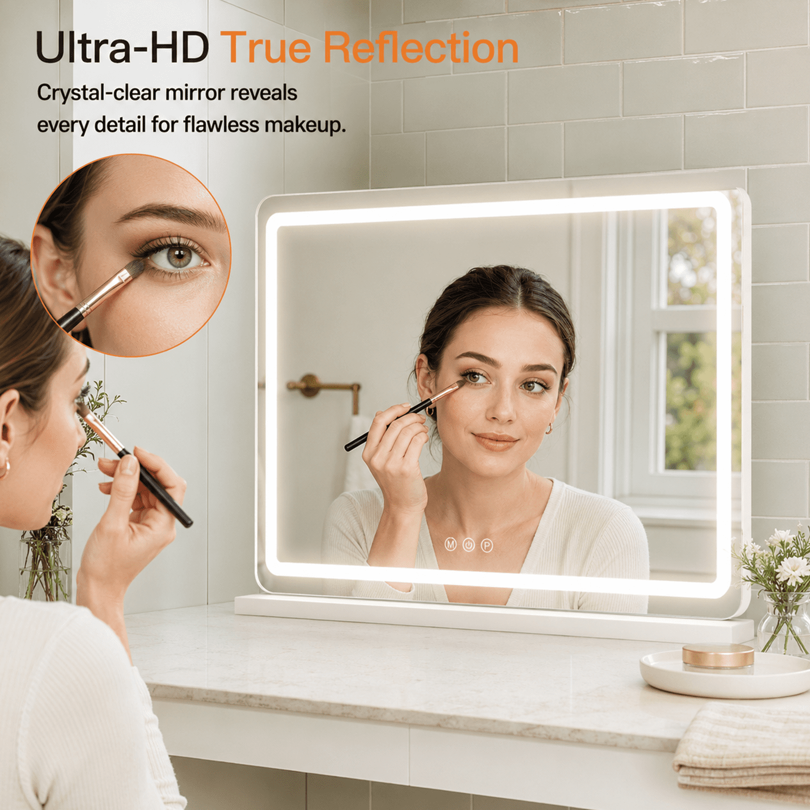 Alvantor Vanity Mirror with Lights, LED Makeup Mirror, Lighted Makeup Mirror with Dimmable 3 Modes, Touch Screen Control, USB Charging Port, Tabletop, 13"x17"/19"x22"/22"x32"