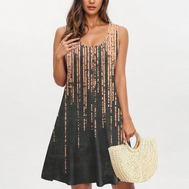 Ovzne Robes pour Femmes 2025 Robe d'Été Tendance Décontractée Imprimée avec Poches Sans Manches Col de Jardin Robe de Printemps Imprimée en Solde