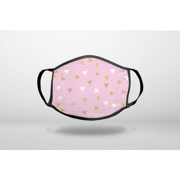 Pink & Gold Print - Triangles Pattern - 3-Ply Reusable Soft Cloth Face Covering, Unisex, Cotton Inner Layer