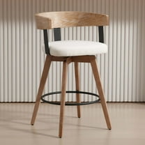 Guyou Modern Linen Upholstered 360-Degree Swivel Bar Stool Set of 1,26" Counter Height with Footrest & Backrest,Ideal for Kitchen Island & Home Bar, White