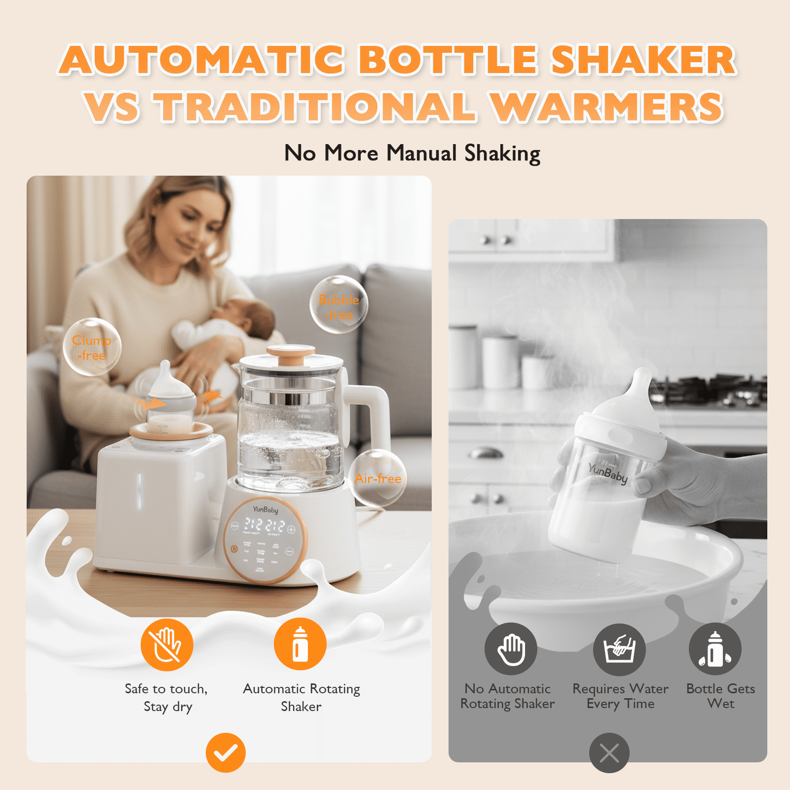 YunBaby 2-in-1 Baby Bottle Warmer & Formula Maker with Electric Kettle, Automatic Rotating Bottle Shaker, Fast Heating Water Warmer with Temperature Control for Formula, Breastmilk & Night Feeding