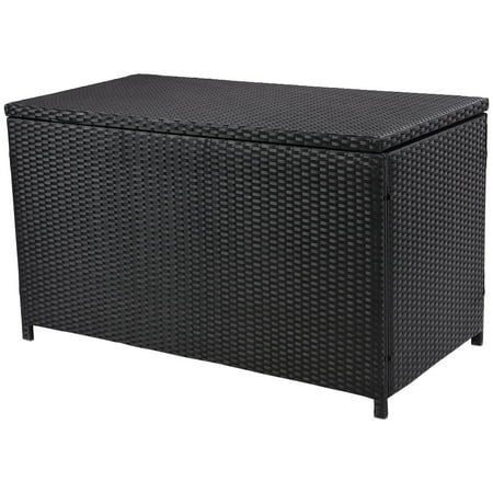 Costway 47 Black Outdoor Wicker Deck Cushion Storage Box Furniture Departments