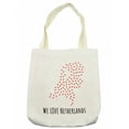 thumbnail image 1 of Amsterdam Tote Bag, We Love Netherlands Calligraphy Drawn by Hand with Hearts, Cloth Linen Reusable Bag for Shopping Books Beach and More, 16.5" X 14", Cream, by Ambesonne, 1 of 2