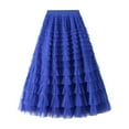 thumbnail image 1 of GPOECD Womens Long Skirts A Line Pleated Long Tutu Ruffle Mesh Calf Length Chiffon High Waist Plus Size Skirts 02_Blue,M, 1 of 8