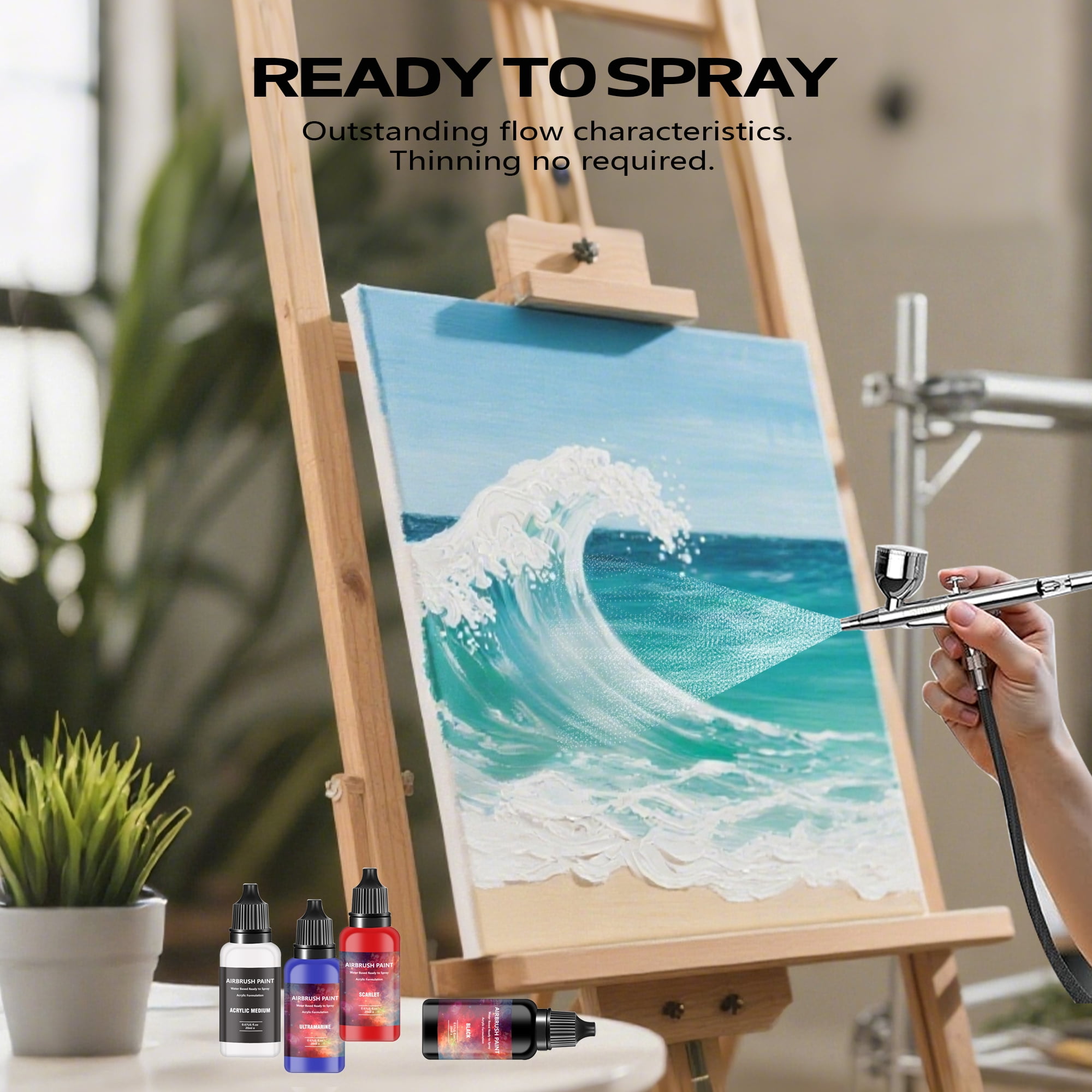 Airbrush Paint - 22 Colors Airbrush Paint Set with 2 Tinner, Plastic & Wood Acrylic Air Brush Paint Kit Ready to Spray, Water-Based for Artists Beginners Hobbyist, 0.67 Fl Oz/20ml