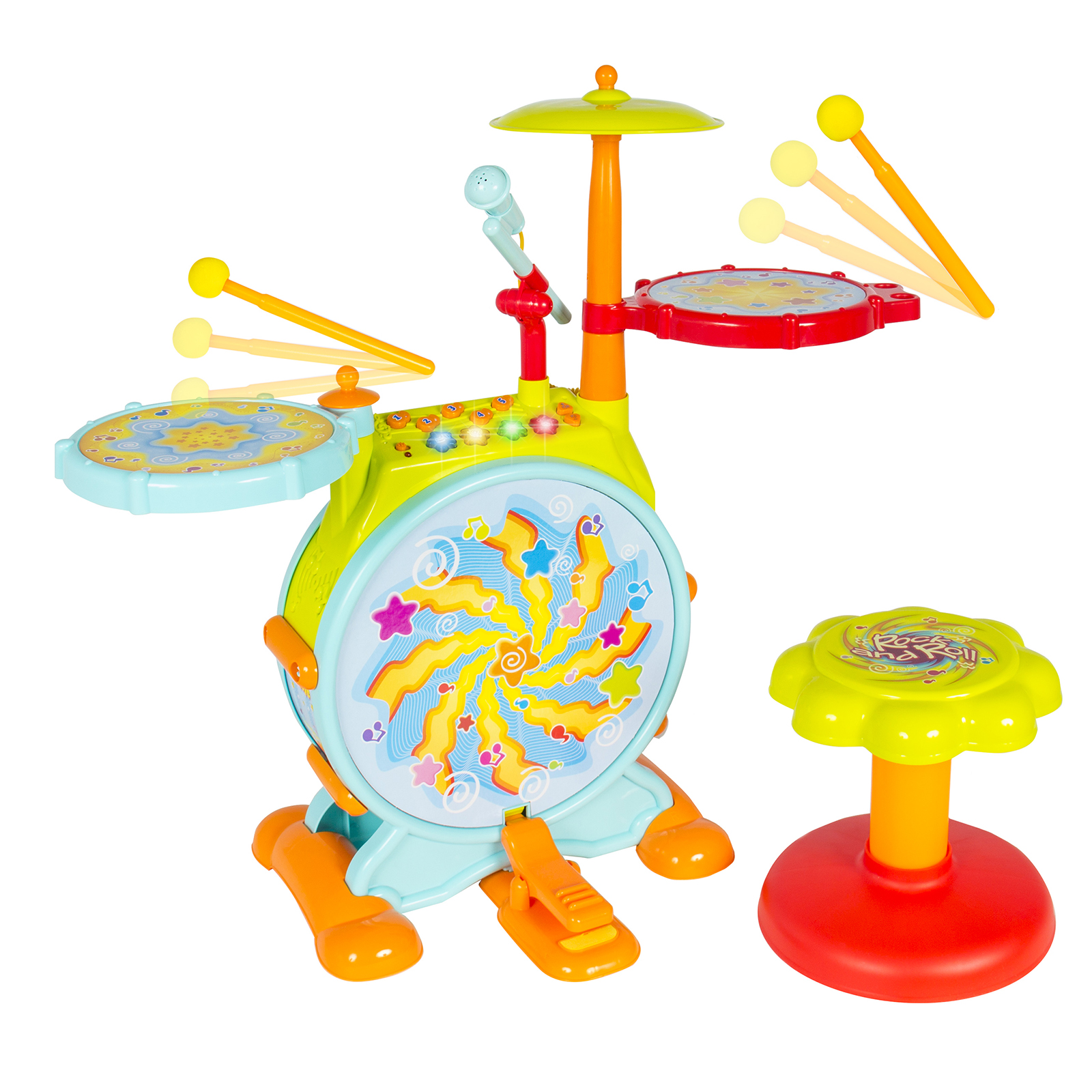 Best Choice Products Kids Electronic Toy Drum Set w/ Adjustable Sing-Along, Microphone, Stool, Drumsticks - image 2 of 8