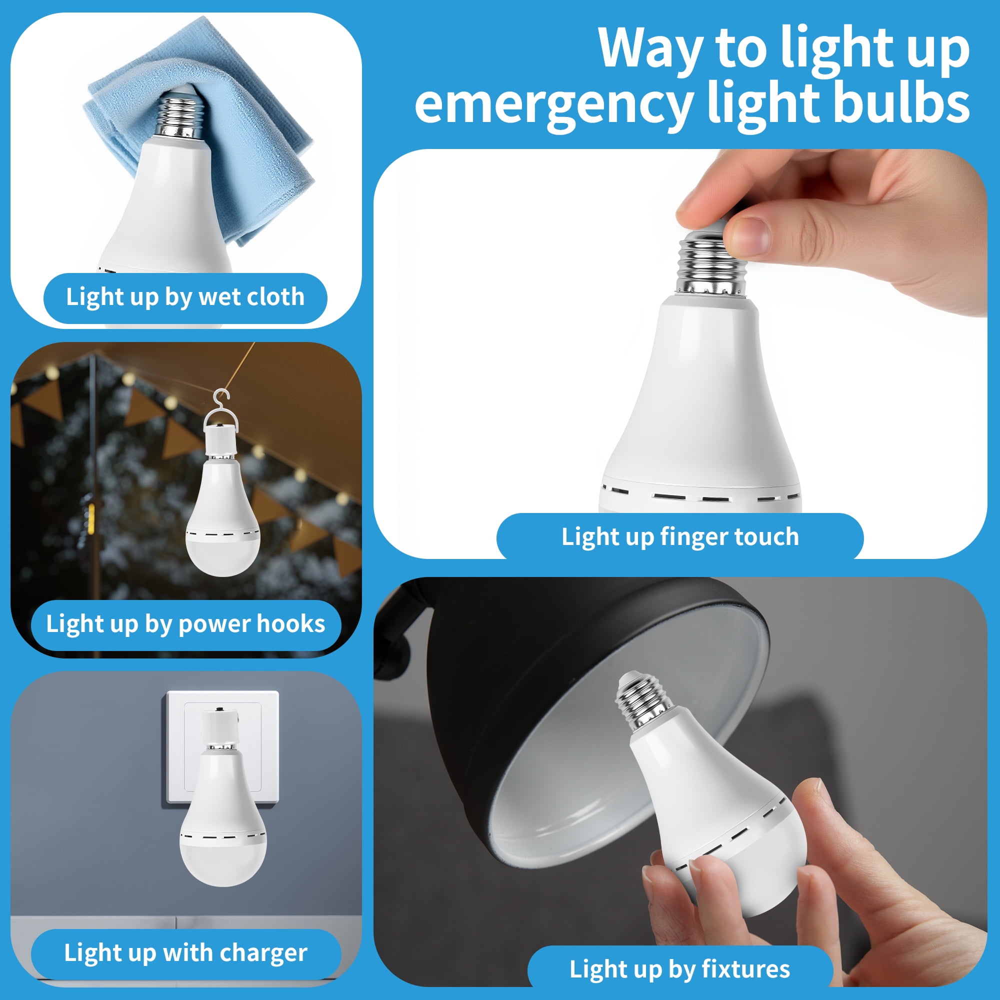 6 Pack Rechargeable Light Bulbs, 85% Energy Saving 3000K Battery Powered LED Light Bulb Daylight E27 240 Volt 12W 1200mAh, for Power Outage Camping Outdoor Activity