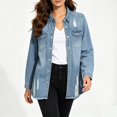 thumbnail image 2 of Miaoju Womens Jean Jacket 2026 Basic Trendy Long Sleeve Denim Jackets Button Down Fitted Western Coat with Pockets, BU2 XL, 2 of 6