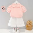 thumbnail image 3 of Fsqjgq Toddler Girls Outfits Baby Girl Floral Summer Clothes Shorts Sets Cartoon Print Ruffle Short Sleeve T Shirt Tops Cute Shorts Set 12-18 Months, 3 of 8
