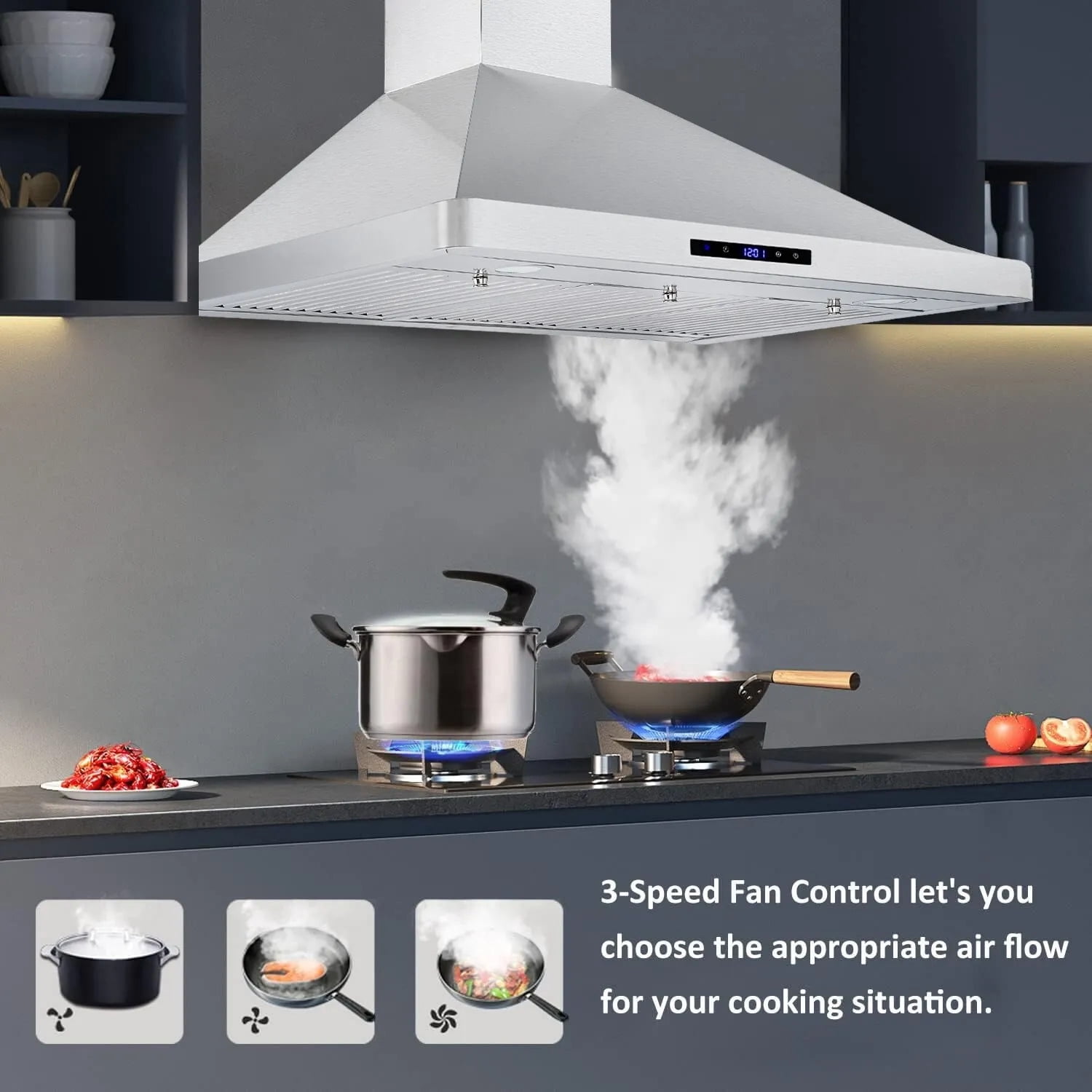 Joeaonz 36" Wall Mount Range Hood, Buttonless Stainless Steel, 700 CFM, Dishwasher-Safe Filter, ETL Certified