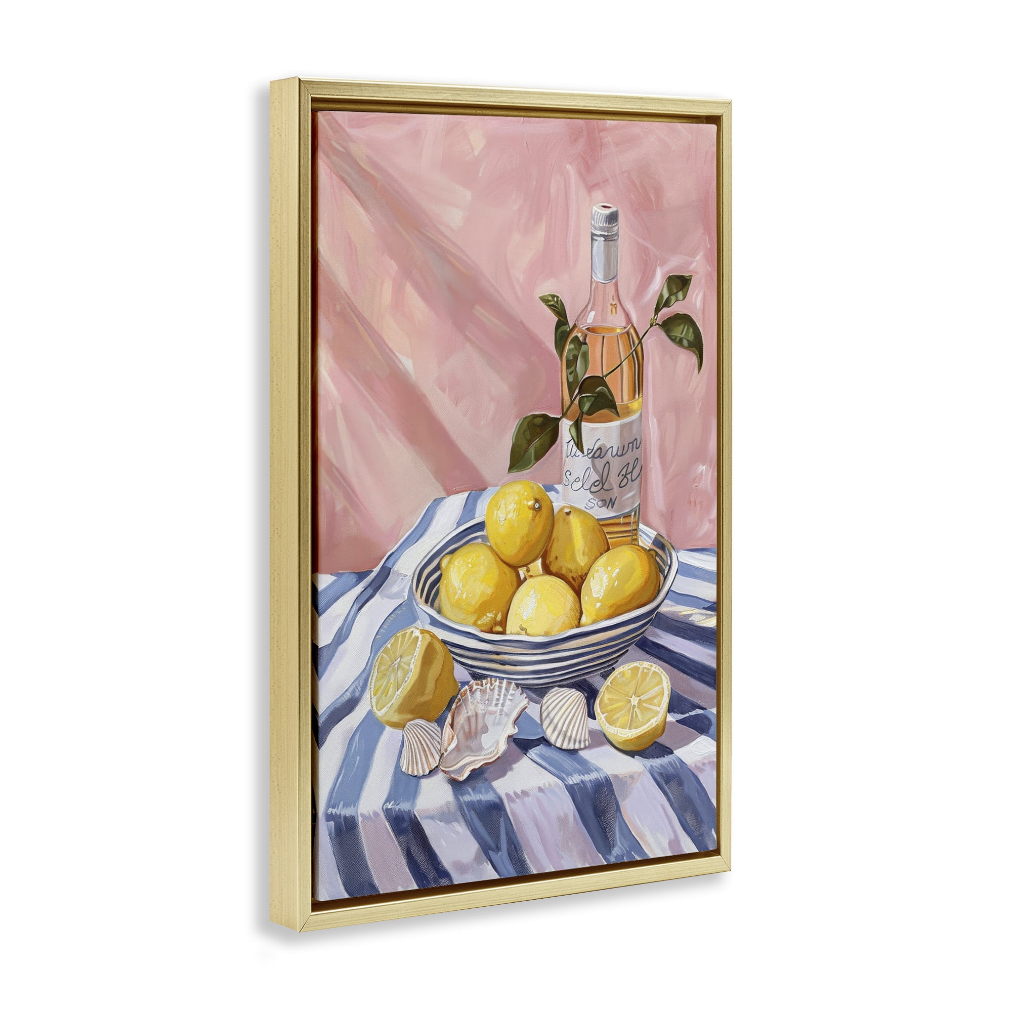 Stupell Industries Summer Fruit & Wine Food & Beverage Painting Gold Floater Framed Canvas Art Print Wall Art, 21 x 31
