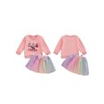 thumbnail image 2 of Toddler Kids Girls 2Pcs Thanksgiving Outfits 18 24 Motnhs 2T 3T 4t 5T 6T Long Sleeve Turkey Embroidery Sweatshirt + Tulle Skirt Set Baby Clothes, 2 of 9