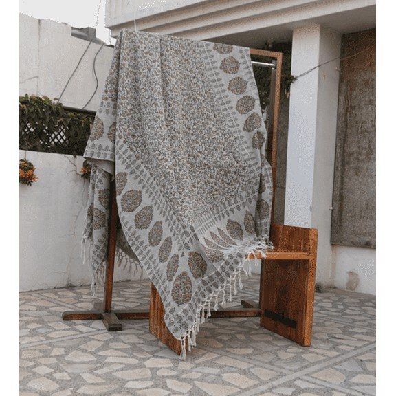 Fabdivine- Handmade Block Print Cotton Throw Blanket – Himachal Print, 90"X54"