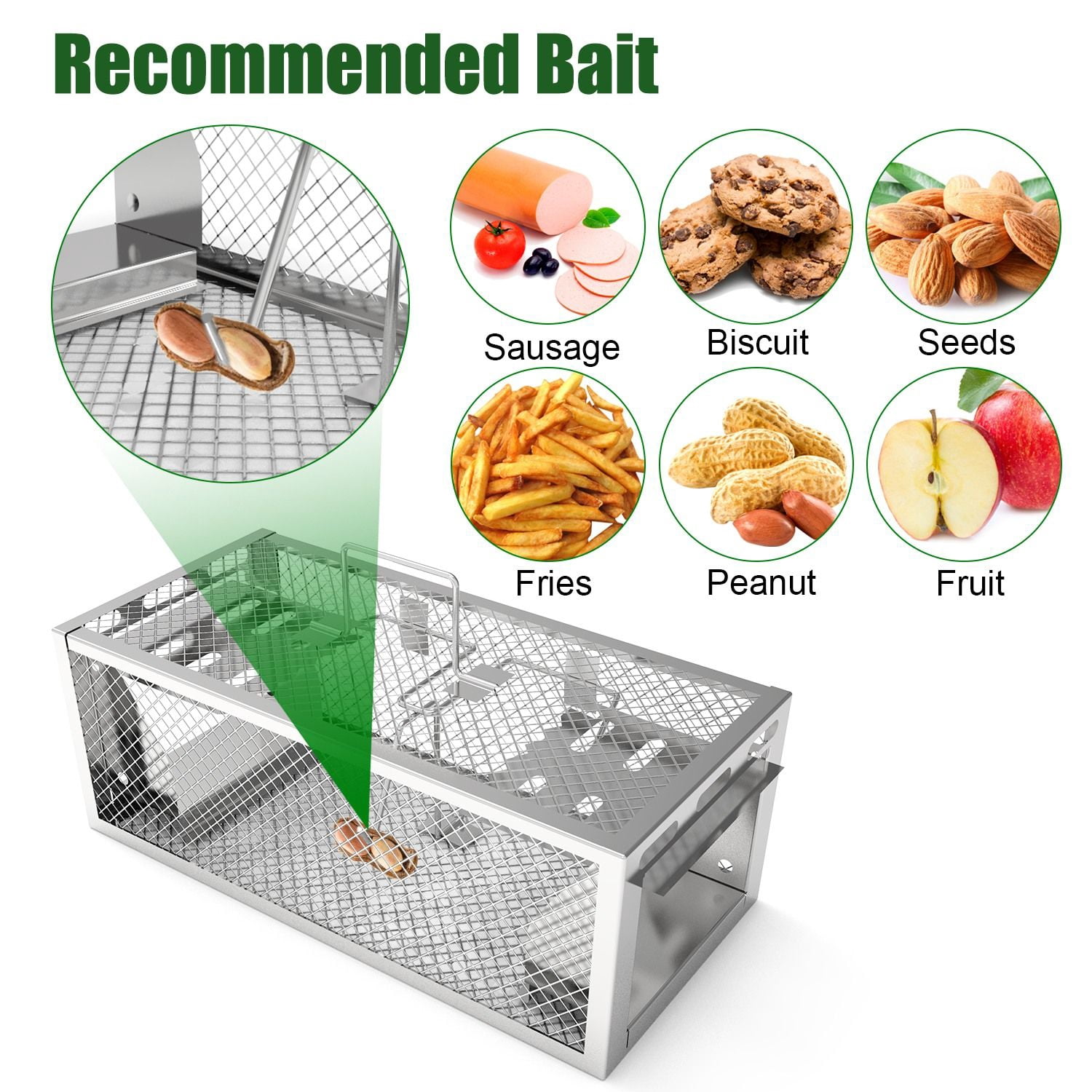2 Pack 2-Door Humane Rat Trap Automatic Continuous Mouse Trap Reusable Galvanized Iron Live Animal Cage, 11.81x5.63x4.45in