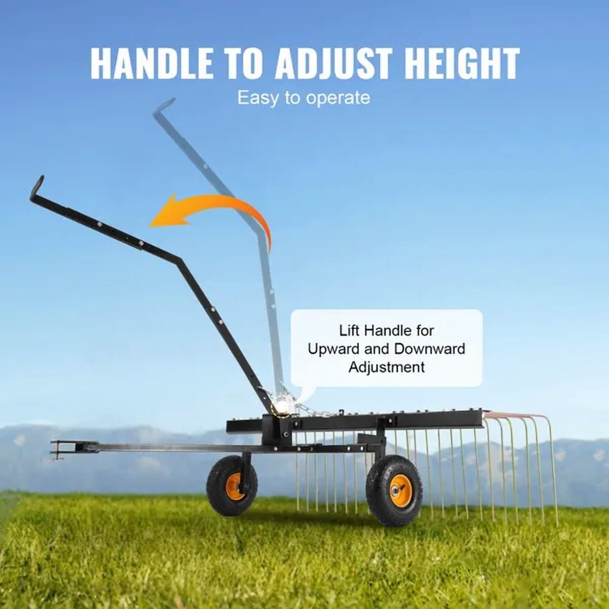 60 Inch Tow Behind Dethatcher with 24 Steel Tines Lift Handle for ATV Mower Leaves Pine Needles Grass