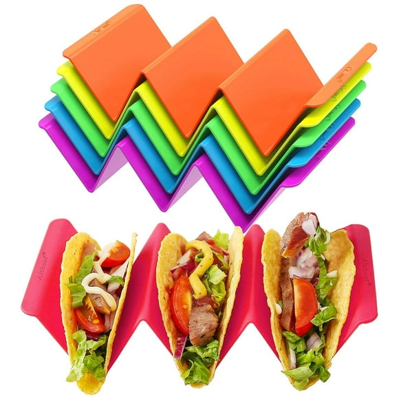 Colorful Taco Holder Stands Set of 6 - Premium Large Taco Tray Plates Holds Up t