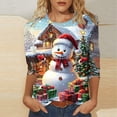 thumbnail image 2 of Fashion Fall Saving LiMoi Women's Holiday Snowman Graphic Blouse 3/4 Sleeve Round Neck Comfort Fit Shirt Tees Tshirts Tops for Women My Items, 2 of 5