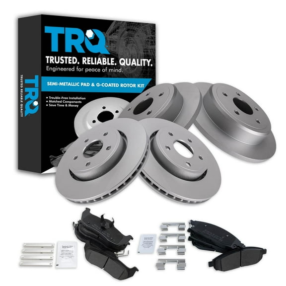 TRQ Front and Rear Brake Pad & Rotor Kit Brake Pads Brake Rotor Semi-Metallic Premium G-Coated Fits Select 2006-2010 Jeep Commander 2005-2010 Grand Cherokee