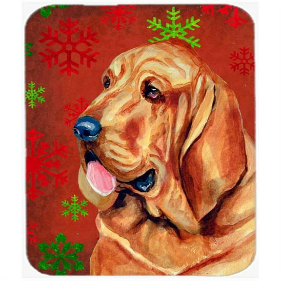 Bloodhound Red And Green Snowflakes Christmas Mouse Pad, Hot Pad Or Trivet - 7.75 x 9.25 In.