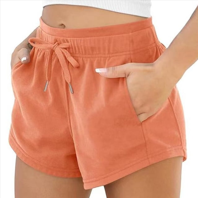 Pantalones Cortos Deportivos para Mujer con Bolsillos, de Algodón Francés, con Cordón Ajustable, para Hacer Ejercicio en Verano, Informales y Cómodos. Coral XS