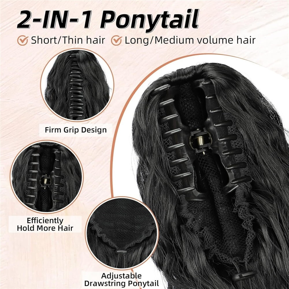 26" Claw Clip Ponytail Hairpieces for Women Synthetic Long Wavy Curly Pony Tails Hair Extensions