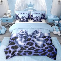 Feelyou Leopard Cheetah Print Comforter Set 7pcs, Princess Blue Bowknot Queen Bedding Sets