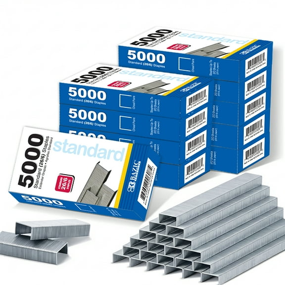 BAZIC Staples Standard (26/6) 5000/Pack, Silver Colors, 24-Pack