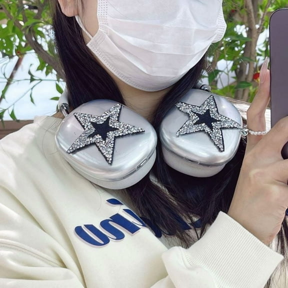 Bling Case Cover for AirPods Max Glittering Rhinestones Stars, Clear Sparkling Cute Soft Cases for Women Accessories Protective Cover for AirPods Max