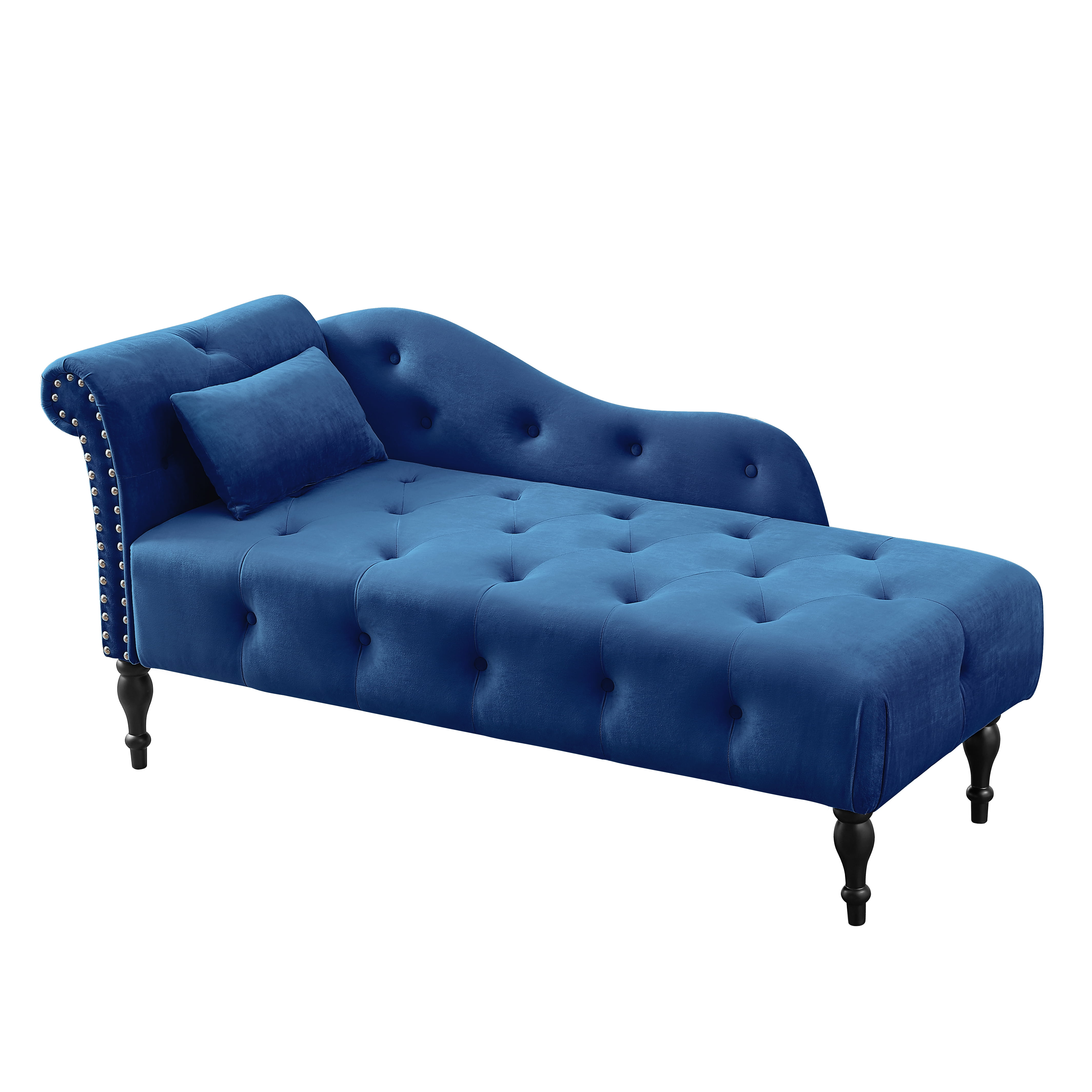 Velvet Chaise Lounge Zarler Indoor Modern Tufted Long Lounger with Pillow for Living Room Bedroom Office Blue