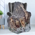 thumbnail image 4 of Christmas Soft Flannel Fleece Blanket, Candle Winter Holiday Themed Arrangement with Snow and Fir Tree Leaves Print, Cozy Plush for Indoor and Outdoor Use, 50" x 70", Khaki and Grey, by Ambesonne, 4 of 5
