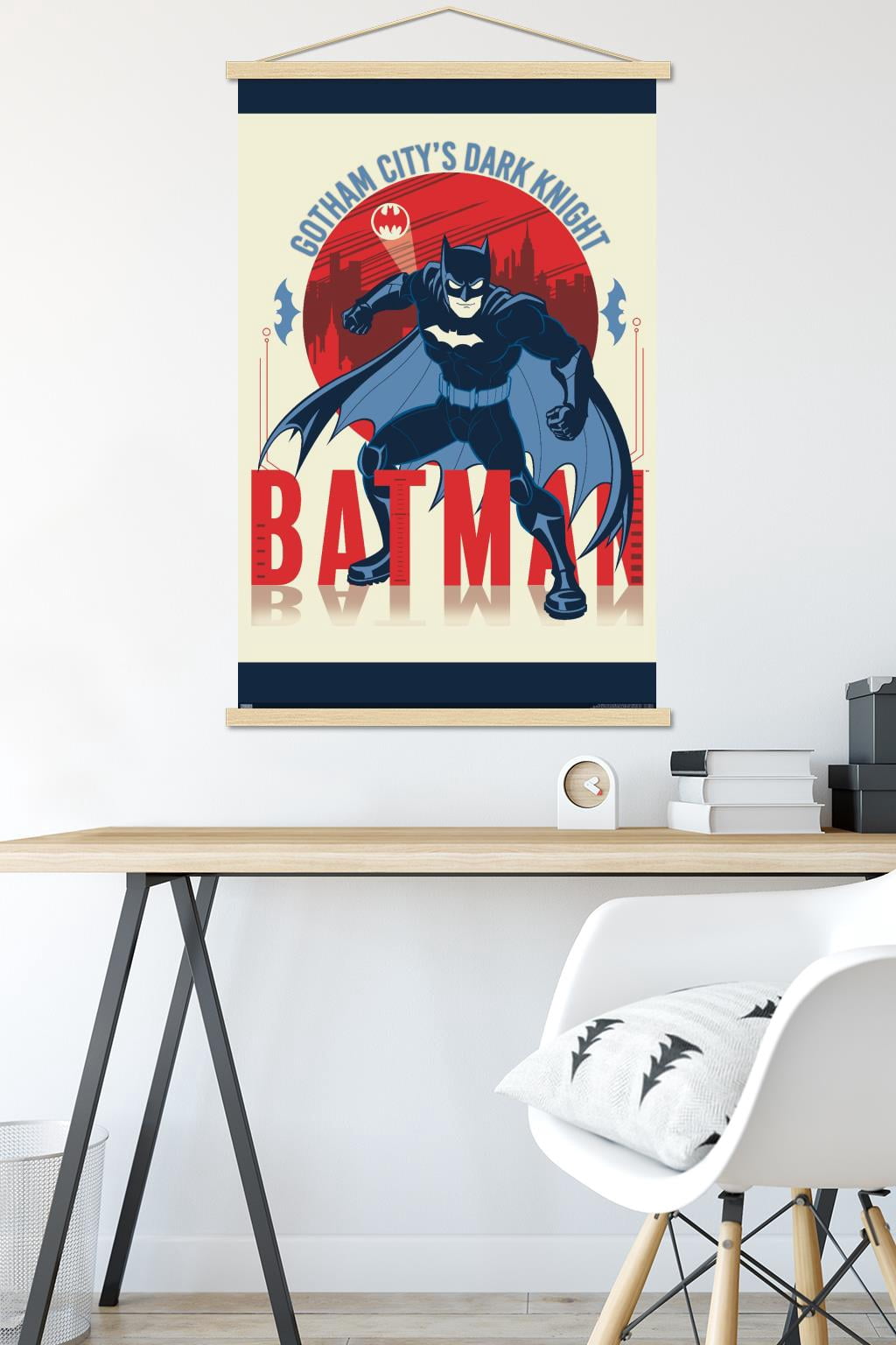 DC Comics Batman - Gotham City's Dark Knight Wall Poster with Wooden Magnetic Frame, 22.375" x 34"