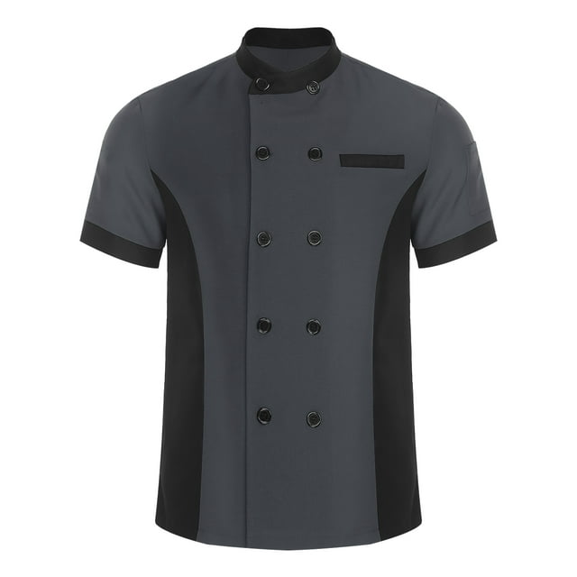 CHICTRY Unisex Men Women Button Chef Shirt Restaurant Work Chef Coat Uniform Hotel Cooking Baking Caterers Wear Gray XXL