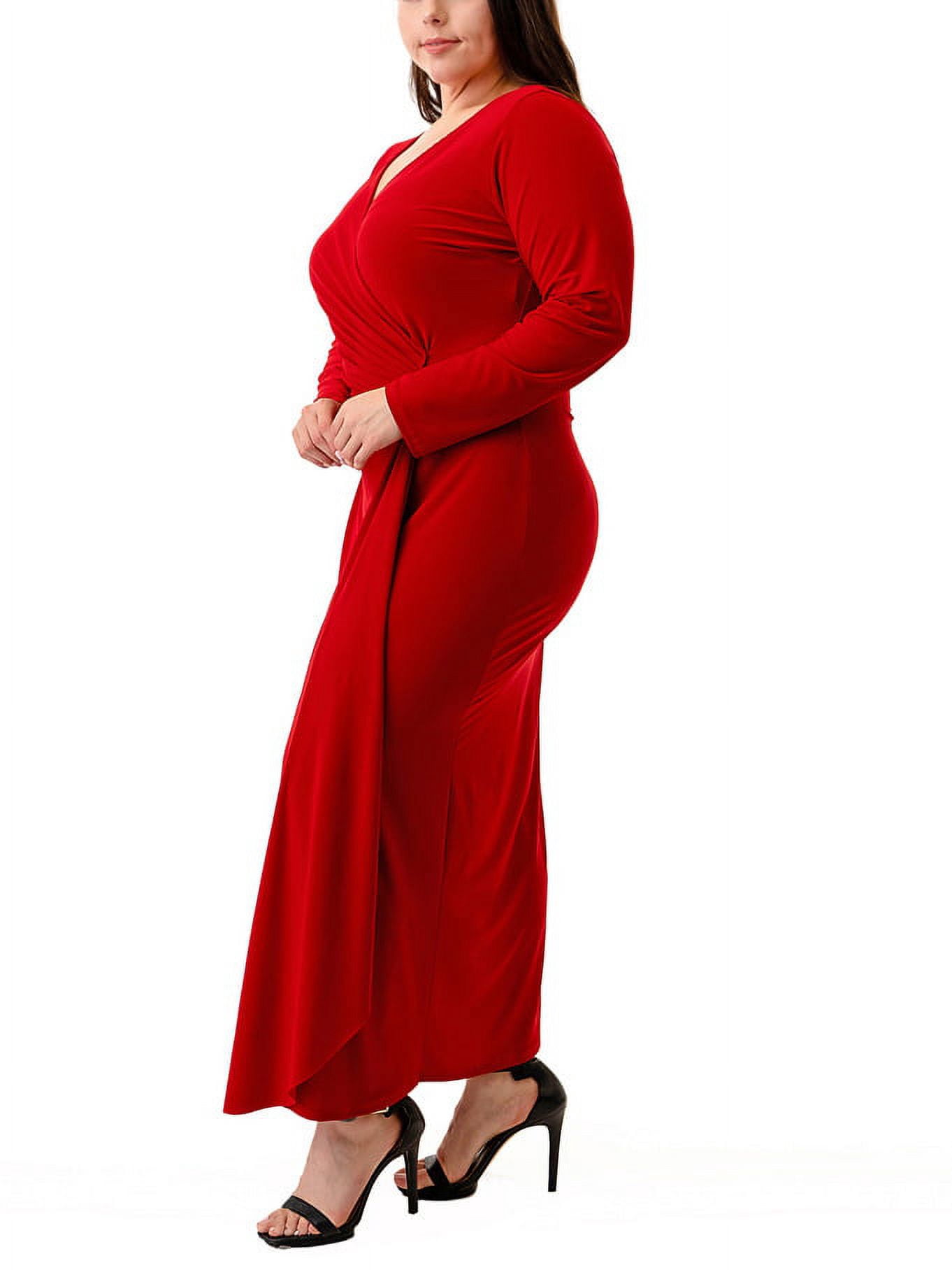 Ella Samani Women's Plus Size Long Sleeve Surplice Maxi Dress with Embellishment