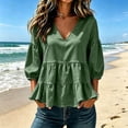 thumbnail image 5 of Warop Women's V Neck Tiered Ruffle Puff Sleeve 3/4 Sleeve Loose Blouse Top Casual Chic for Daily Wear Outing, 5 of 6